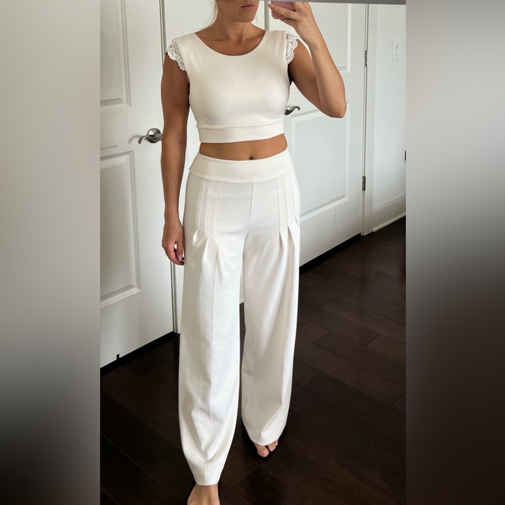 Elegant White Wide-Leg Women's Pants and Top